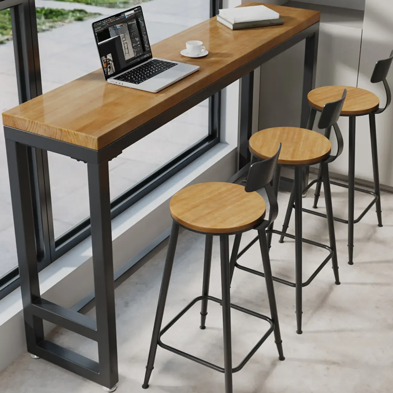 Retro Brown Wooden Industrial Bar Tables