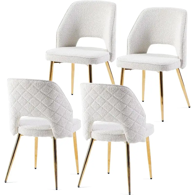 Velvet Hollow-Back Dining Chair, Set of 4 – Beige / Dark Blue / Black / Dark Green / Grey / Pink
