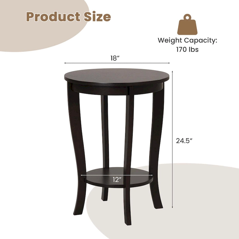 Costway 2 PCS 2-Tier End Table 18 Round Compact Sofa Side Nightstand - See Details