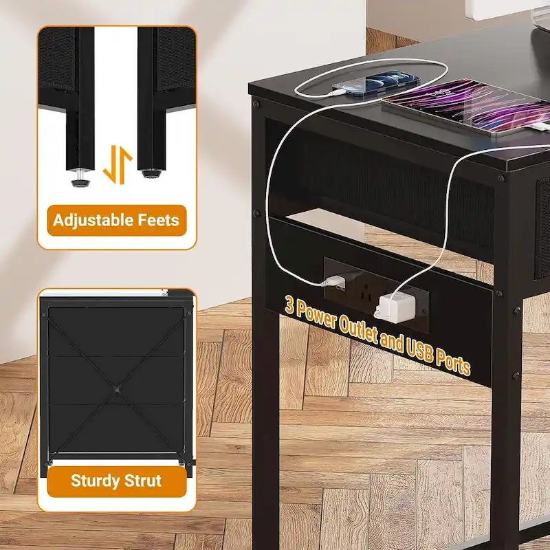 55 Computer Desk with 5 Fabric Drawers,Home Office Desk with Power Outlets  Printer Stand