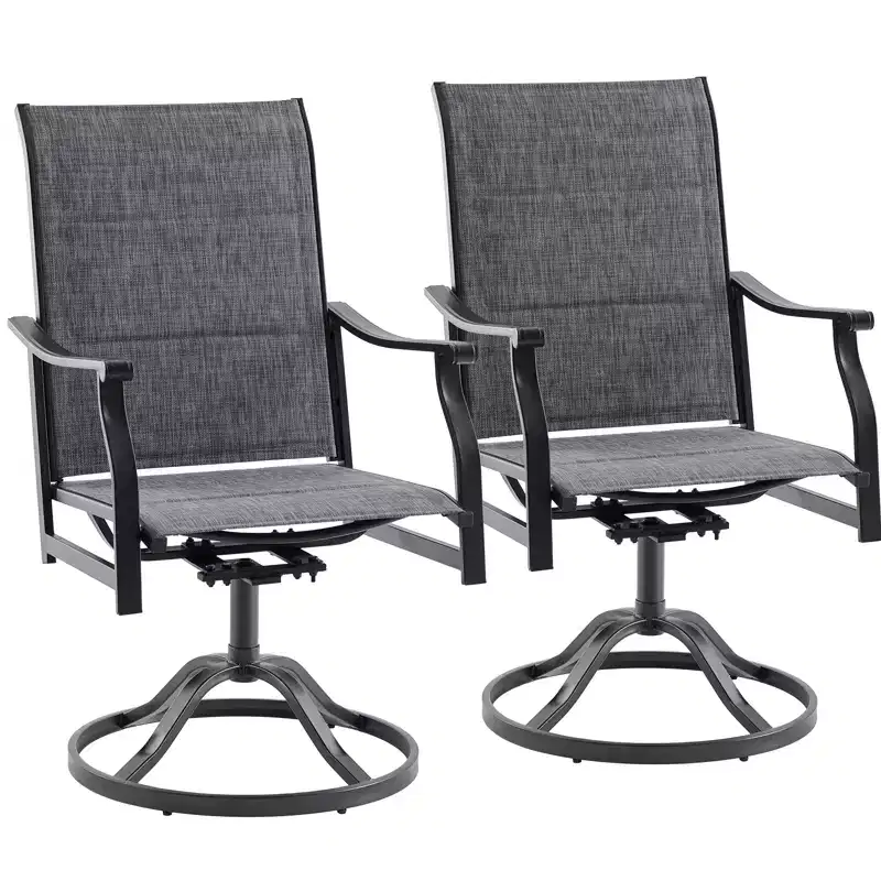 GDFStudio Aiko Modern Metal Patio Swivel Dining Chairs with Padded Textilene Fabric (Set of 2)