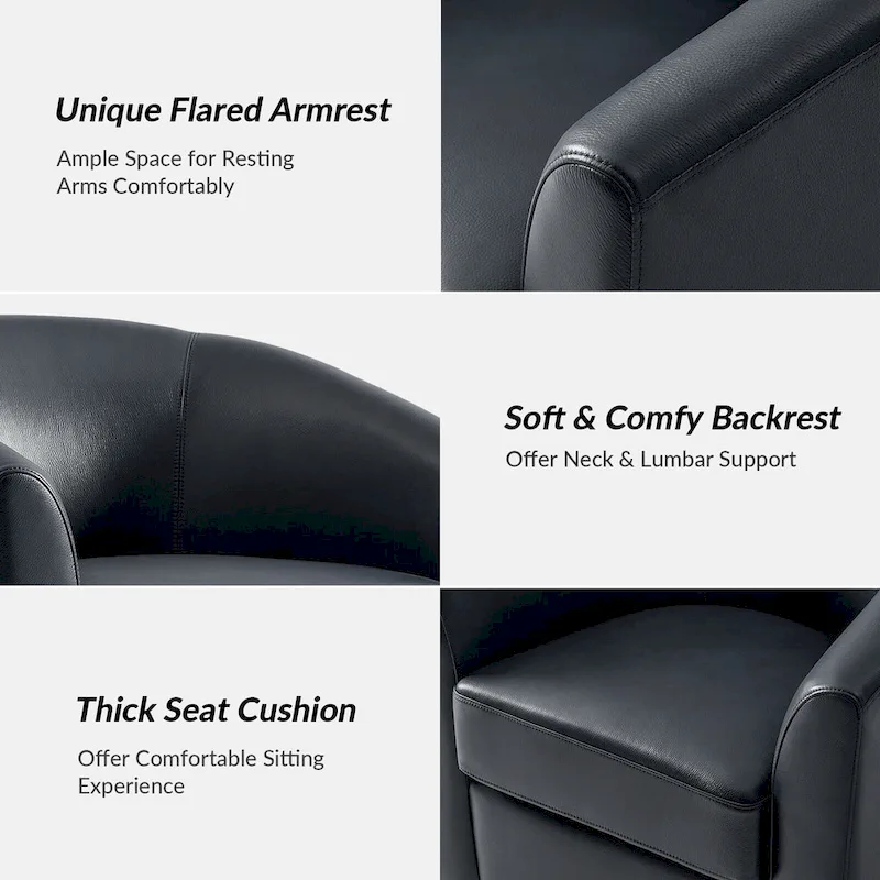 Althea Modern Genuine Leather Swivel Barrel Chair with Solid Wood Base Set of 2 By HULALA HOME