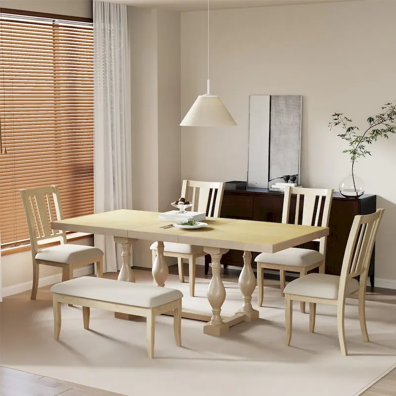 Traditional 6-Piece 78inch Trestle Extendable Dining Table Set