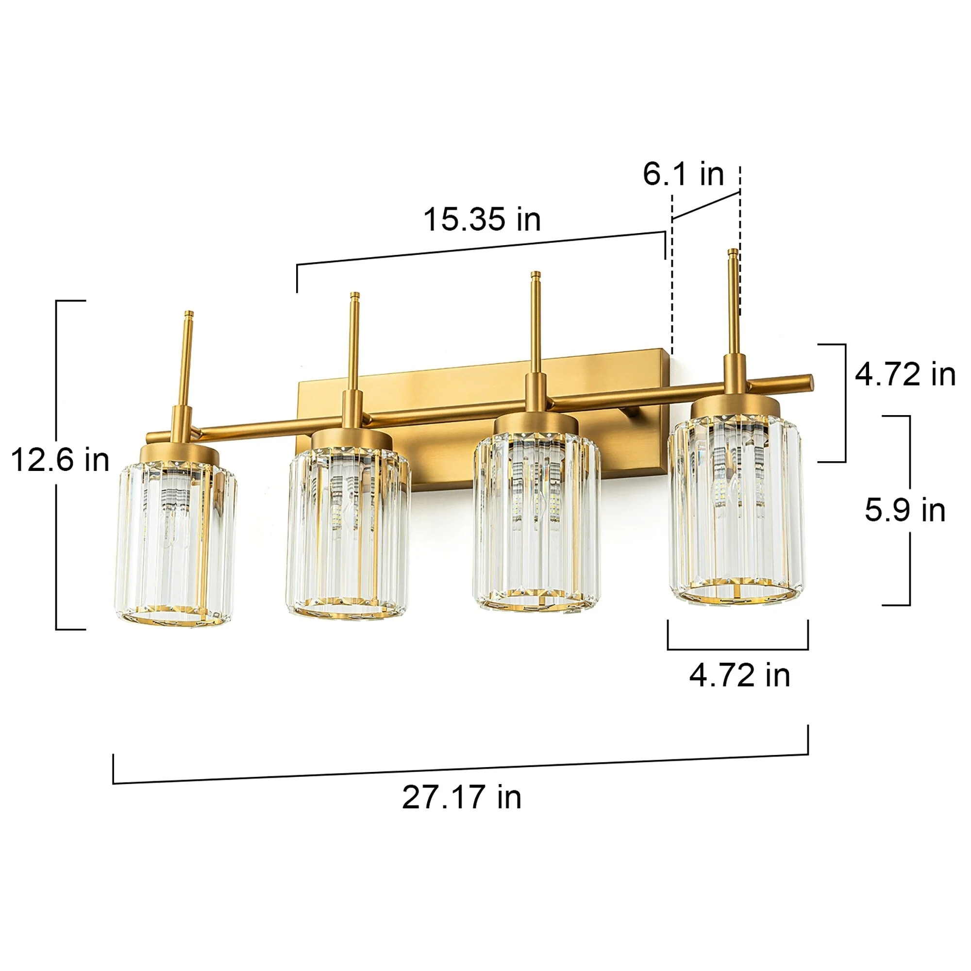 Modern Gold Dimmable Wall Light Glam Cylinder Bathroom Crystal Vanity Light Wall Sconces