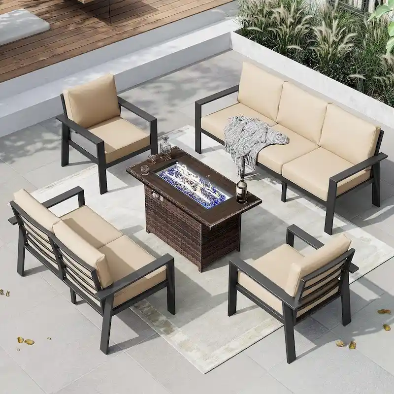 5 Pieces Aluminum Patio Furniture Set with 40 Fire Pit Table