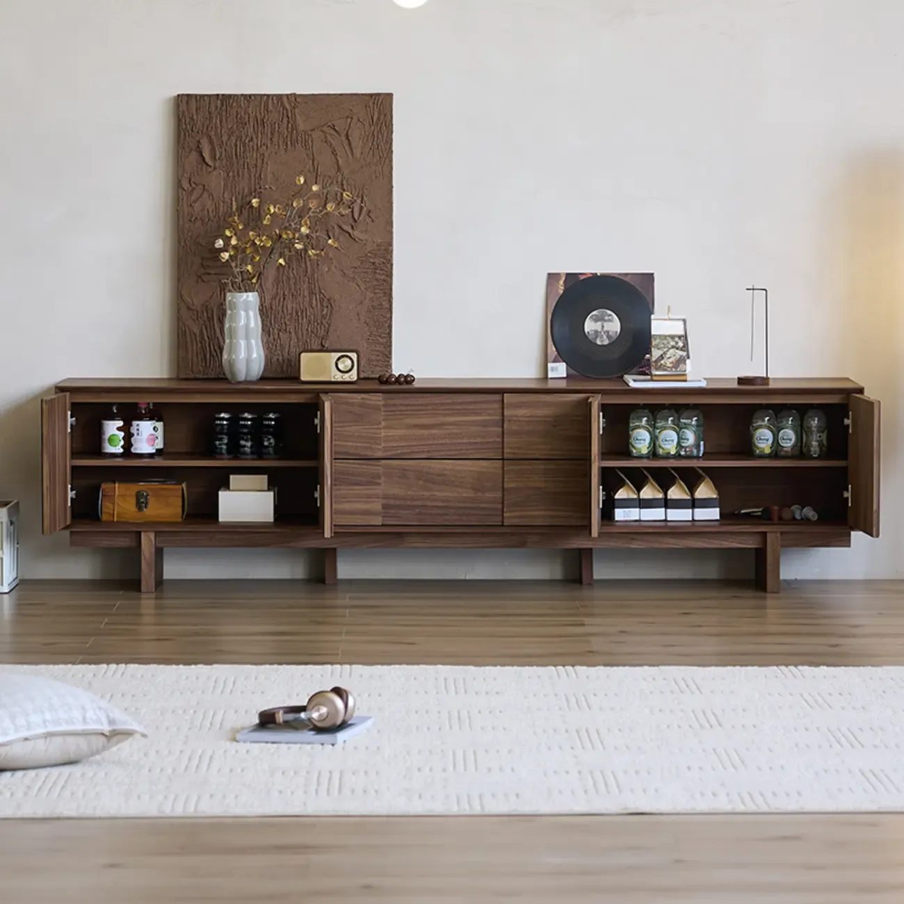 79 Living Room 2-Ter Brown Solid Wood TV Stand with Drawers