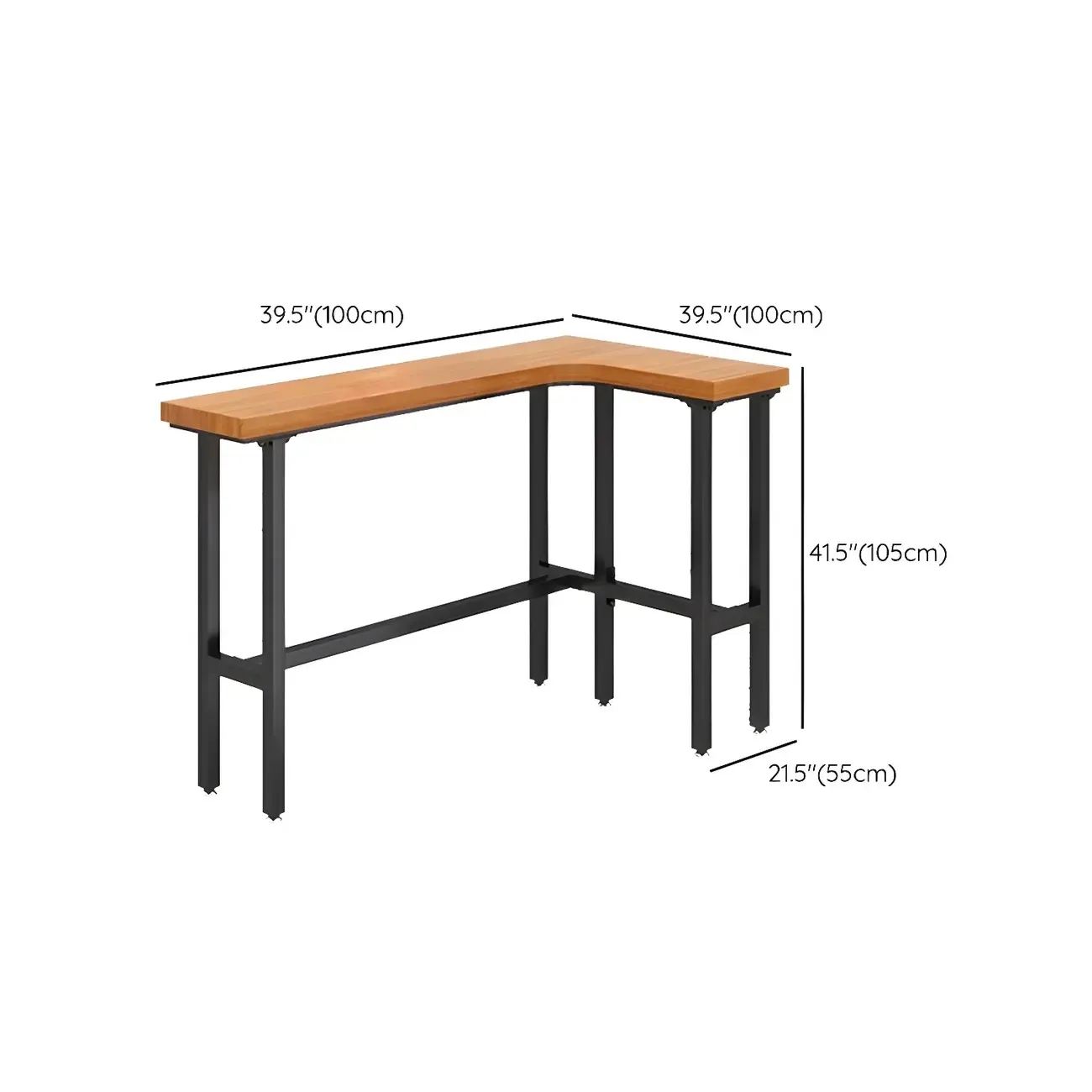 Modern L-Shape Natural Wood Metal Trestle Bar Tables