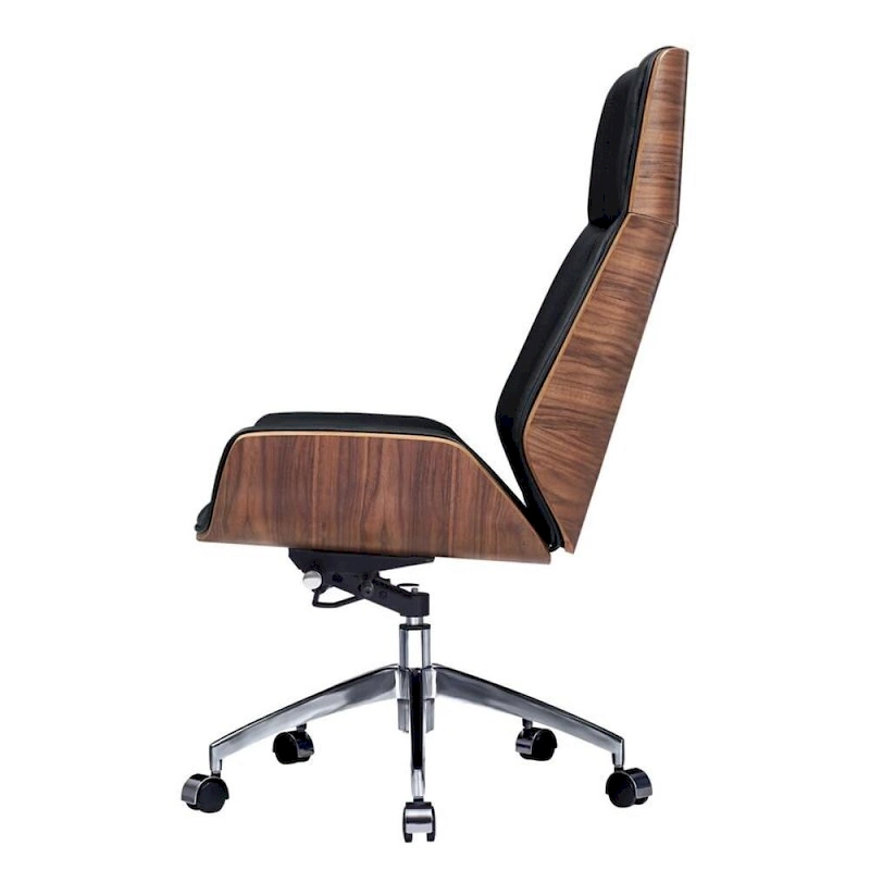 Genuine Leather High Back Executive Office Chair in Solid Walnut Wood