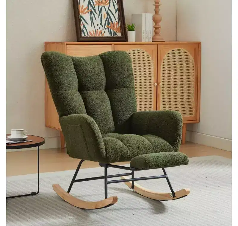 Furry Glider Accent Chair with Footrest, High Back, 1-Seat – Beige / Dark Gray / Dark Green / Green / White