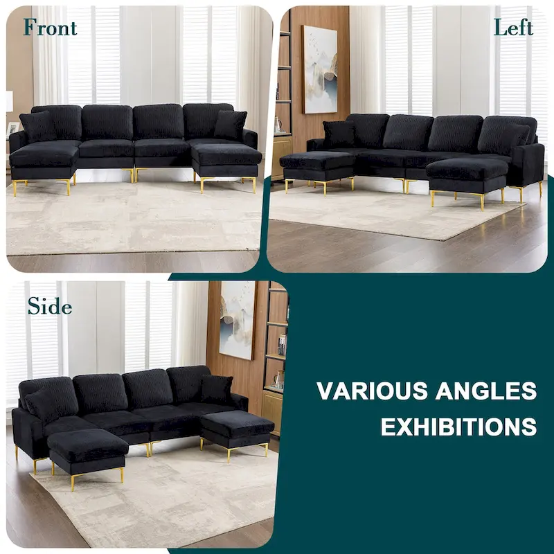 Velvet U-shaped modular detachable sectional sofa