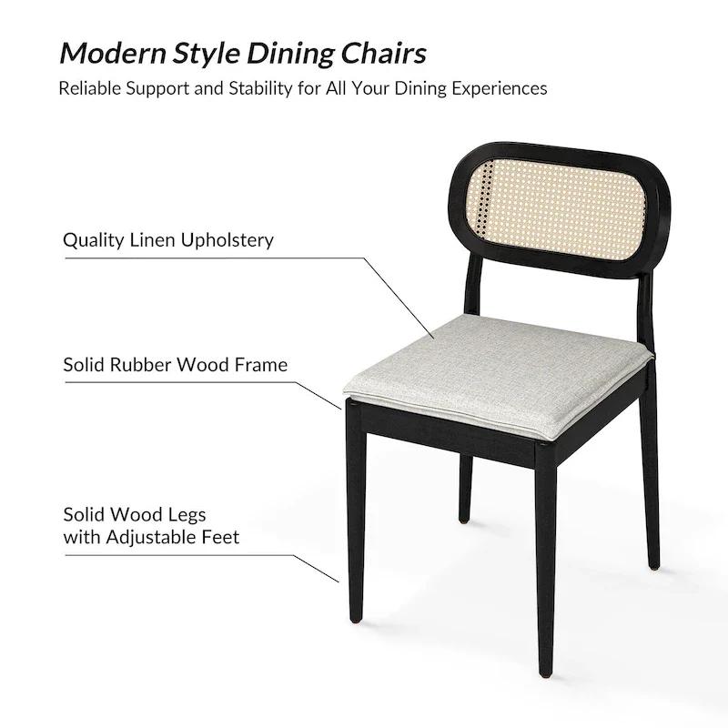 Konstantin Modern Solid Wood Dining Chair with Ratten Back and Removable Cushion Set of 4 by HULALA HOME