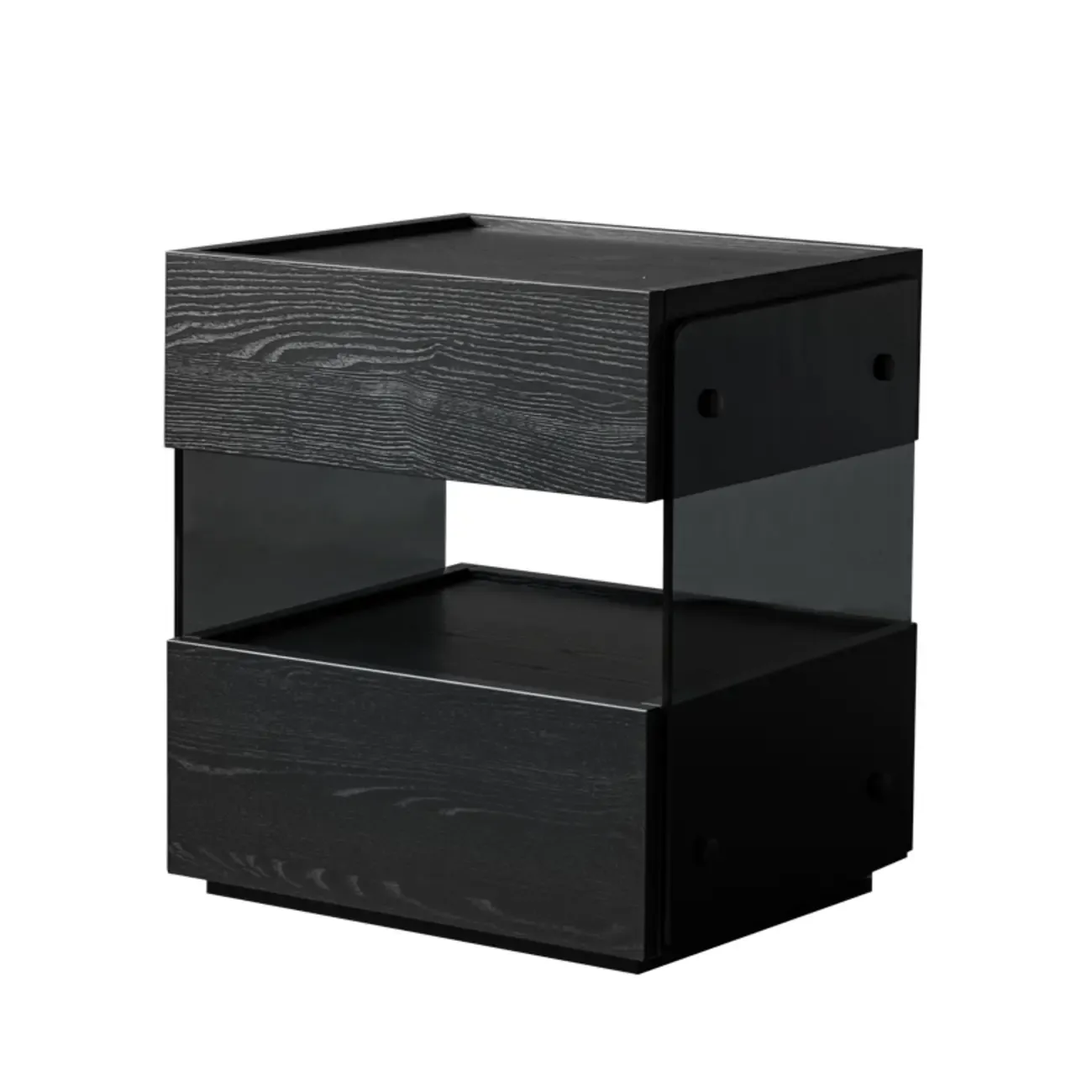 Modern Pine Wood 2 Drawer Nightstand with Lighting