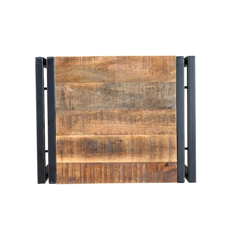 Natural Mango Wood Side Table with Iron Accents - 24x16x20
