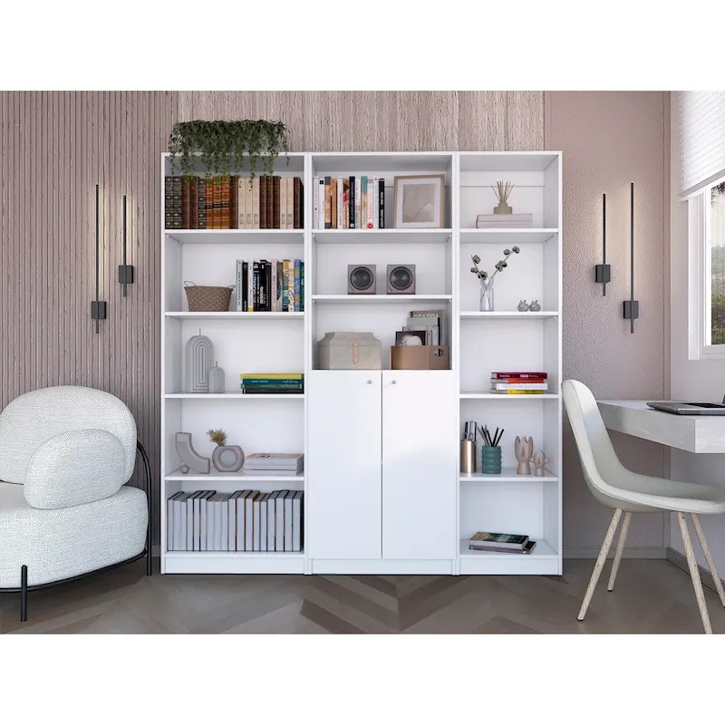 3-Piece Modular Bookcase Set, Beige/Multi/Black/White, 13-Shelf with Cabinet, for 1 Room