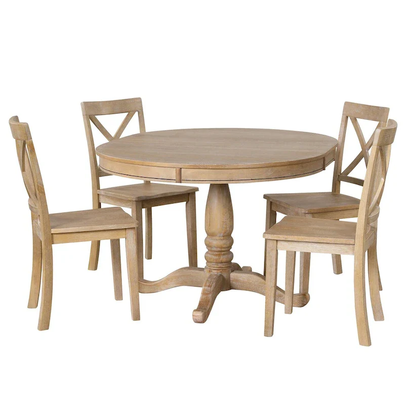 5-Piece Dining Round Extendable Table Set with 4 Chairs