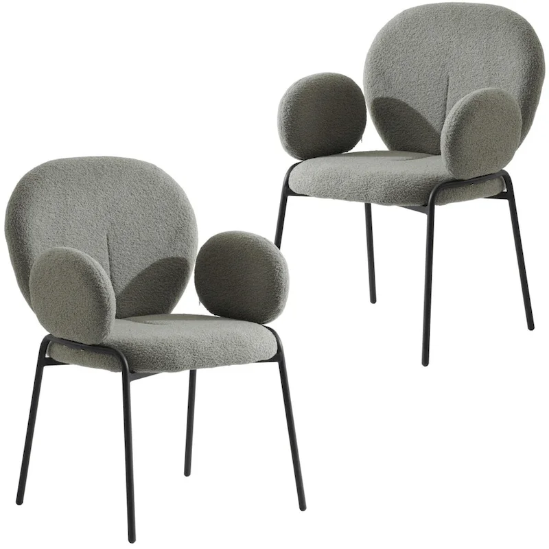 Celestial Boucle Upholstered Iron Dining Chairs Set of 2 by LeisureMod