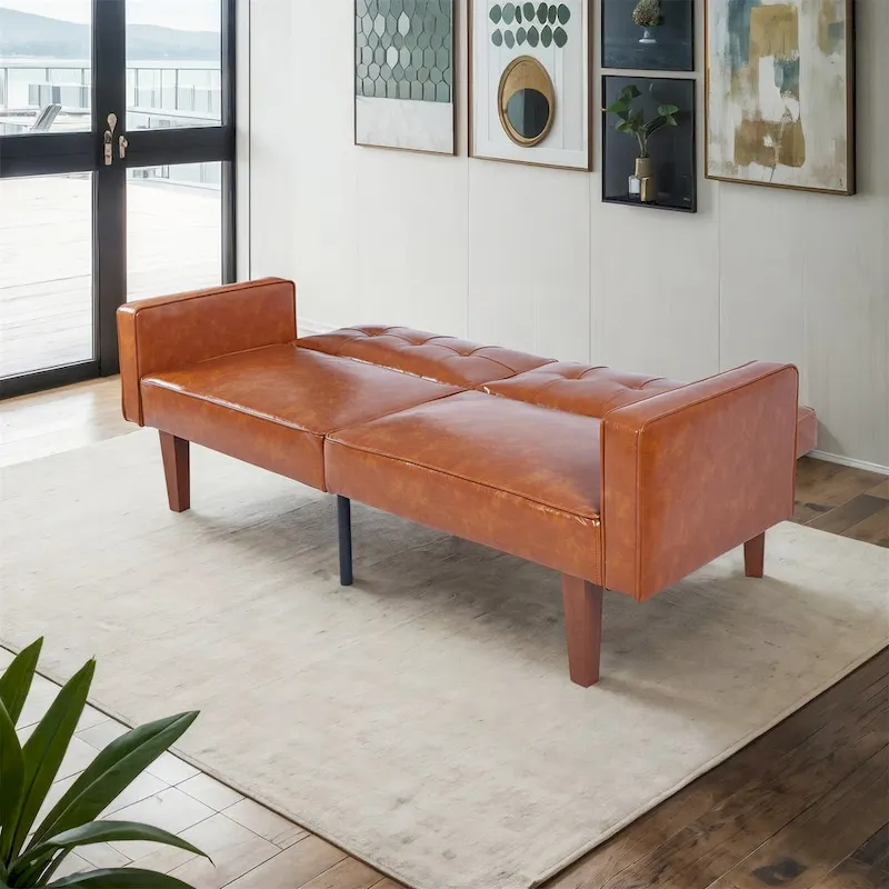 Convertible Sofa Bed Adjustable Fabric Couch Sleeper Modern Recliner Reversible Loveseat Folding Daybed Guest Bed with 2 Pillows