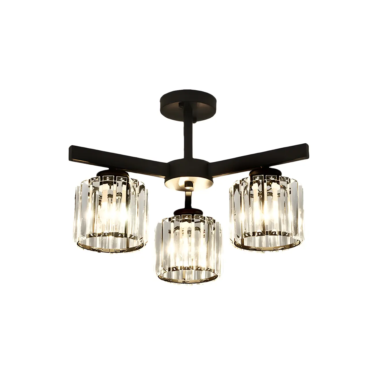 Modern Large Black Cylinder Crystal Semi Flush Ceiling Light