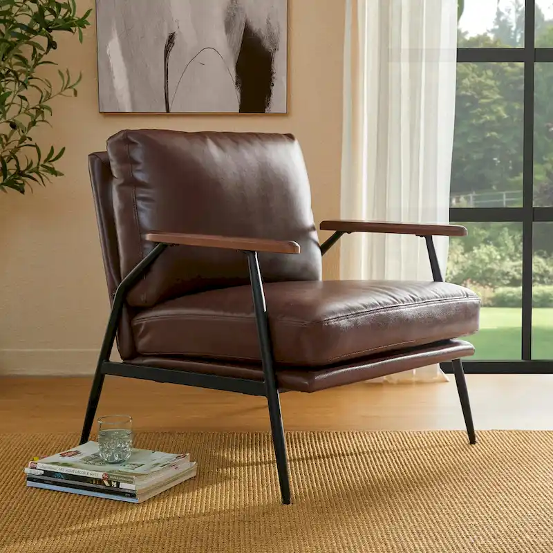 28W Mid-century Modern Soft PU Leather Accent Armchair