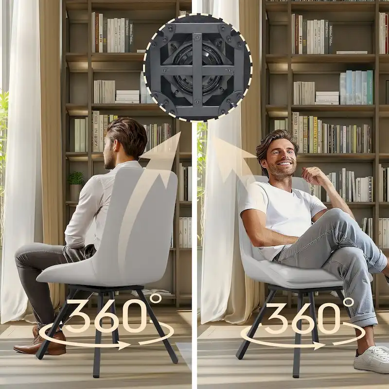 2 Pack Upholstered 360 Swivel Dining Chairs with Metal Legs