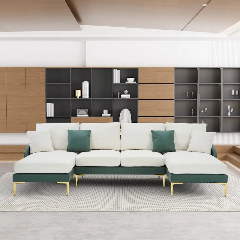 U-Shape Sectional Sofa 4-Seat Couch with Double Chaise Lounge