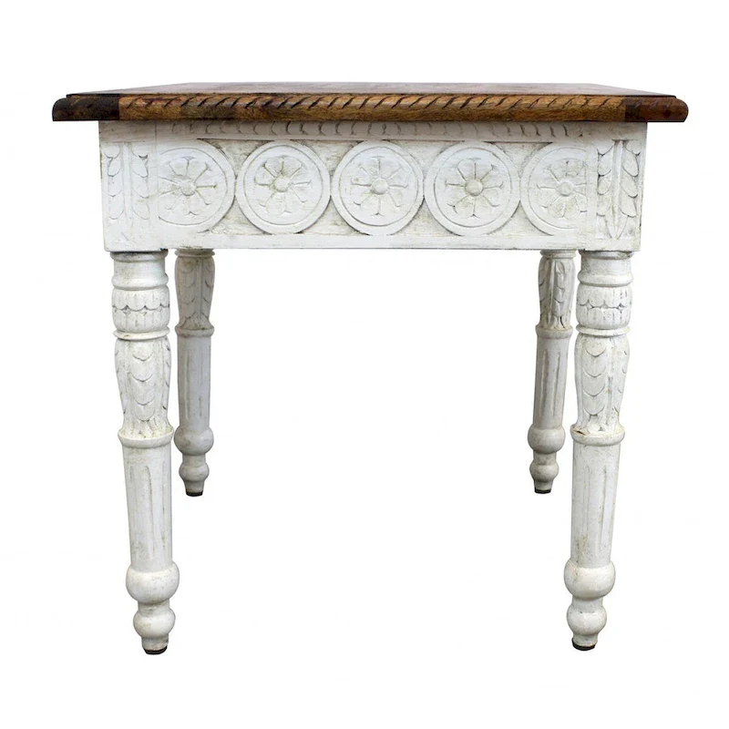 Ivory & Brown Square End Table – Wood Top, 1-Person Side Table