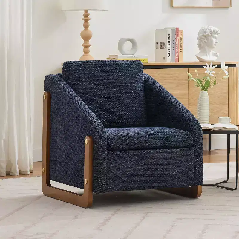 Okak Modern Accent Chairs for Bedroom, Chenille Fabric Upholstered Chair with Wooden Side Frame, Accent Leisure Chair with Cushioned Seat
