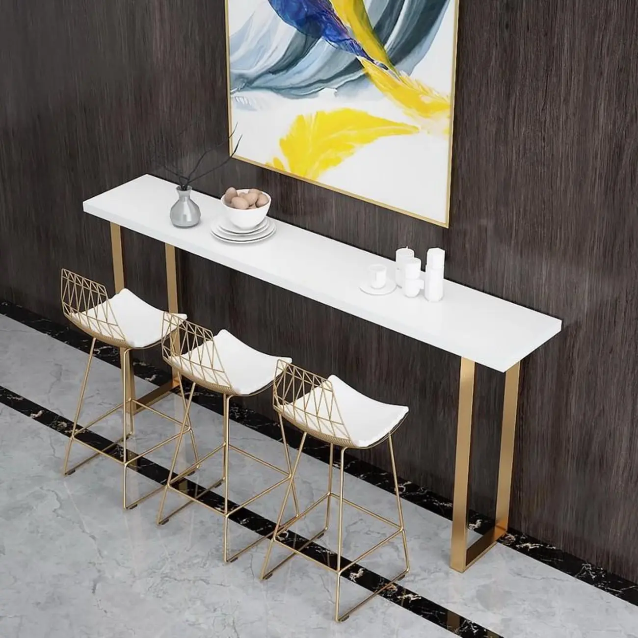 Lavish White Wood Gold Metal Sled Bar Tables