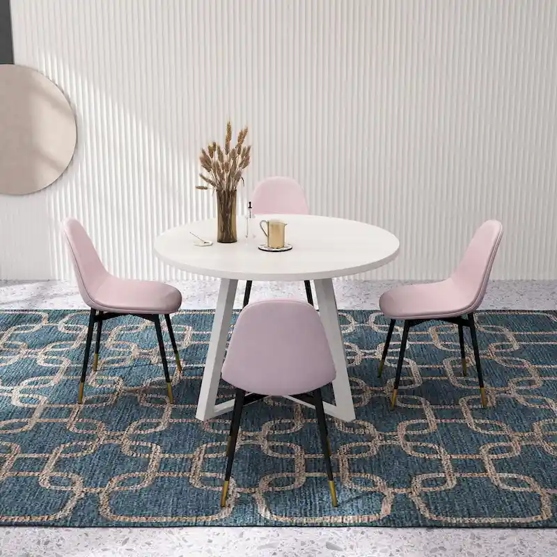 Roundhill Furniture Evatt 5-Piece Round Dining Set, Trestle Round Table with 4 Stylish Chairs