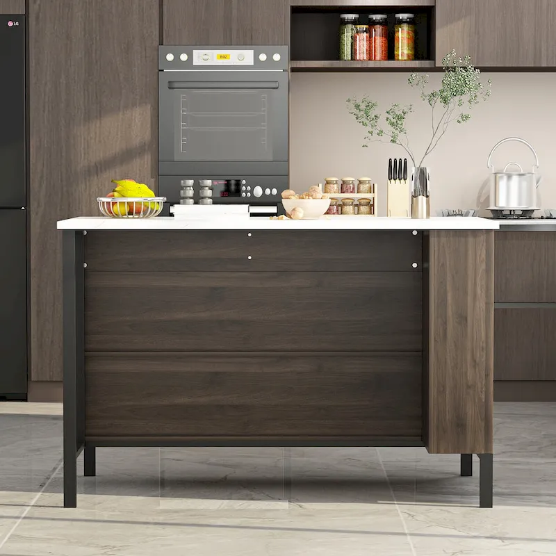 55.1 W Buffet Kitchen Island Cabinet with Open Shelves Two Drawers