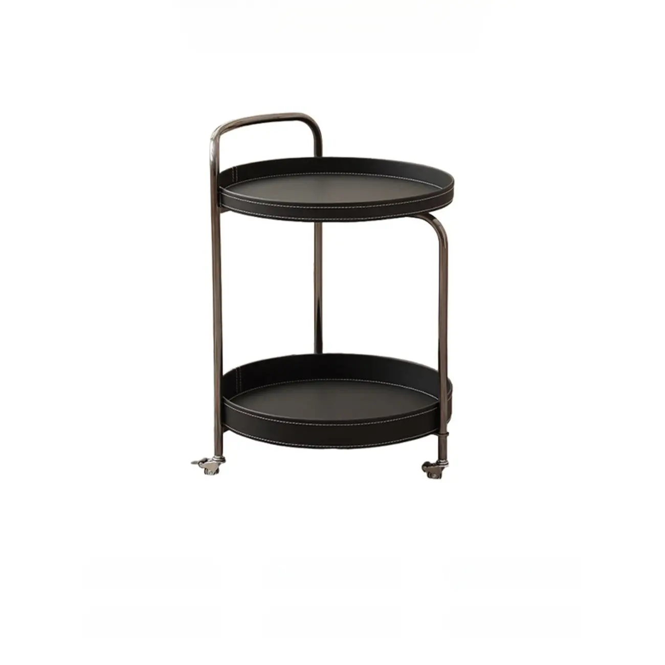 Mobile 2 Layers Brown Leather Metal Round Side Table