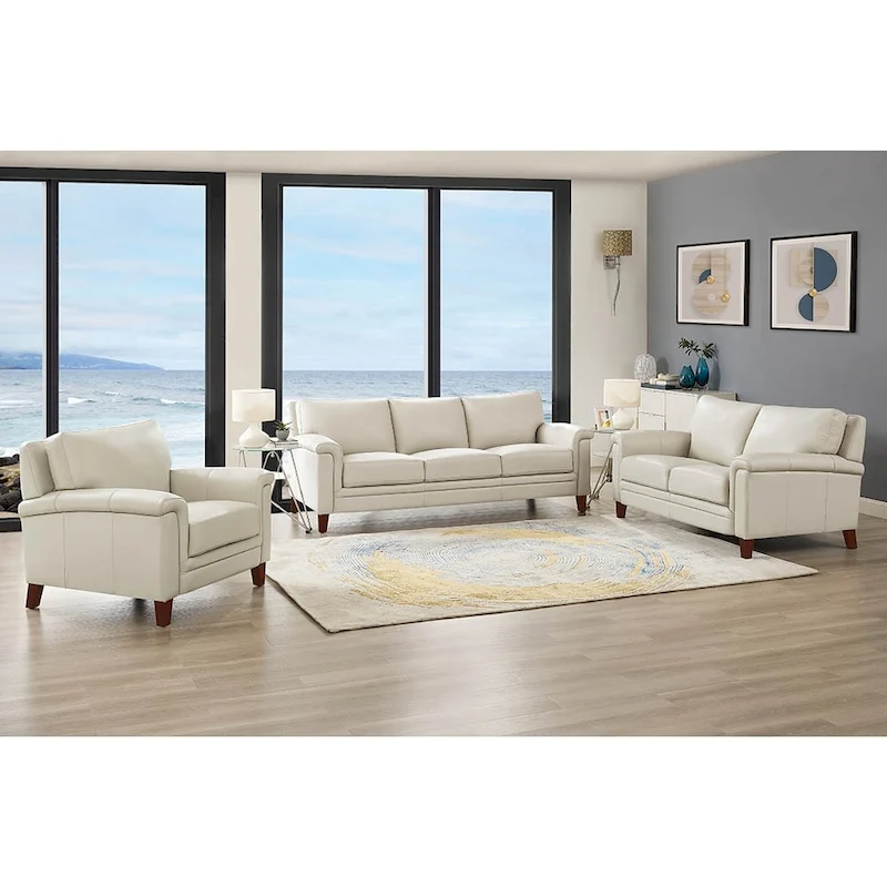 Top Grain Leather Sofa Loveseat and Chair with Memory Foam and Springs