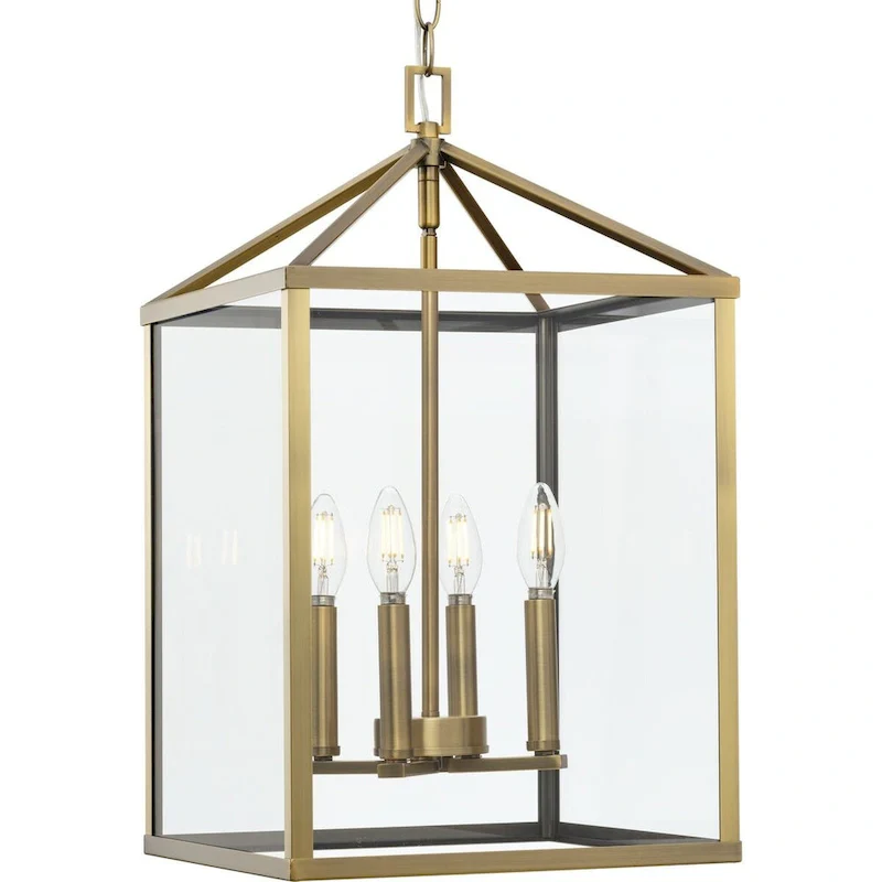 Hillcrest Collection Four-Light Vintage Brass Transitional Hall & Foyer Light - 13 in x 13 in x 22 in