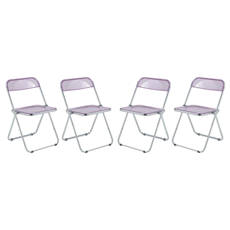 Acrylic Folding Dining Chair with Chrome Frame Set of 4 Lawrence Series by LeisureMod