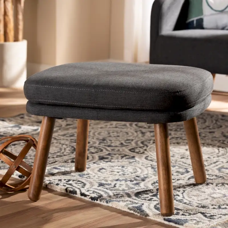 Grey / Beige Mid-Century Fabric Ottoman – 1 Seat