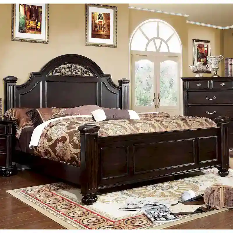 Vame Traditional Walnut Solid Wood 3-Piece Poster Bedroom Set by Furniture of America