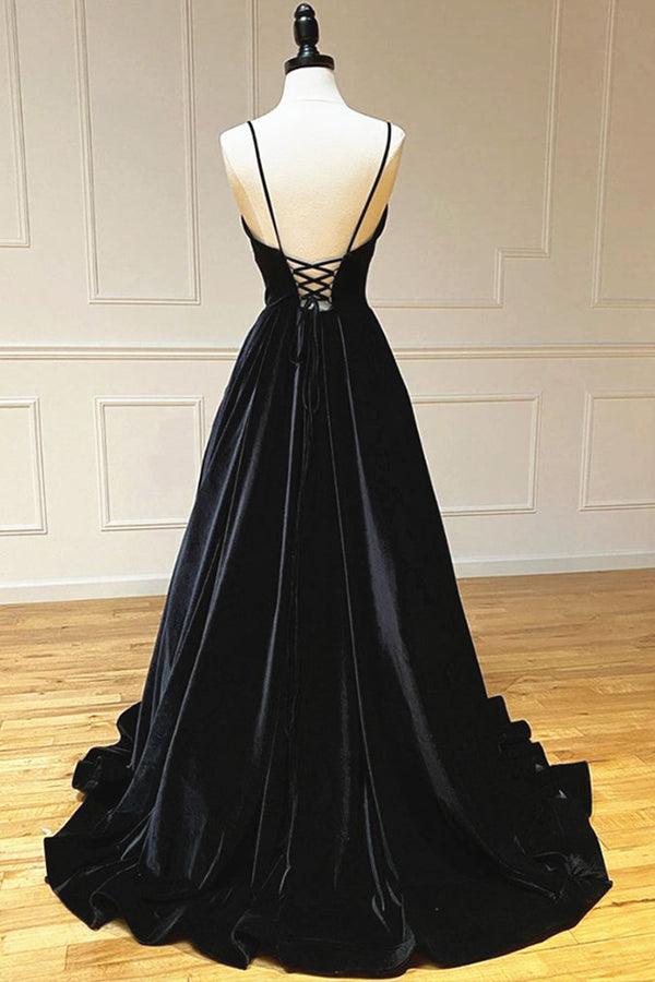 Simple Black Velvet Long Prom Dress, Black Evening Dress