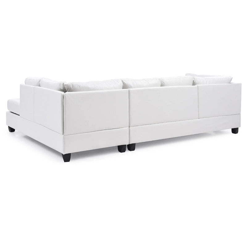 Reversible Faux Leather 4-Seater Sectional Sofa with Throw Pillows - 111  - White
