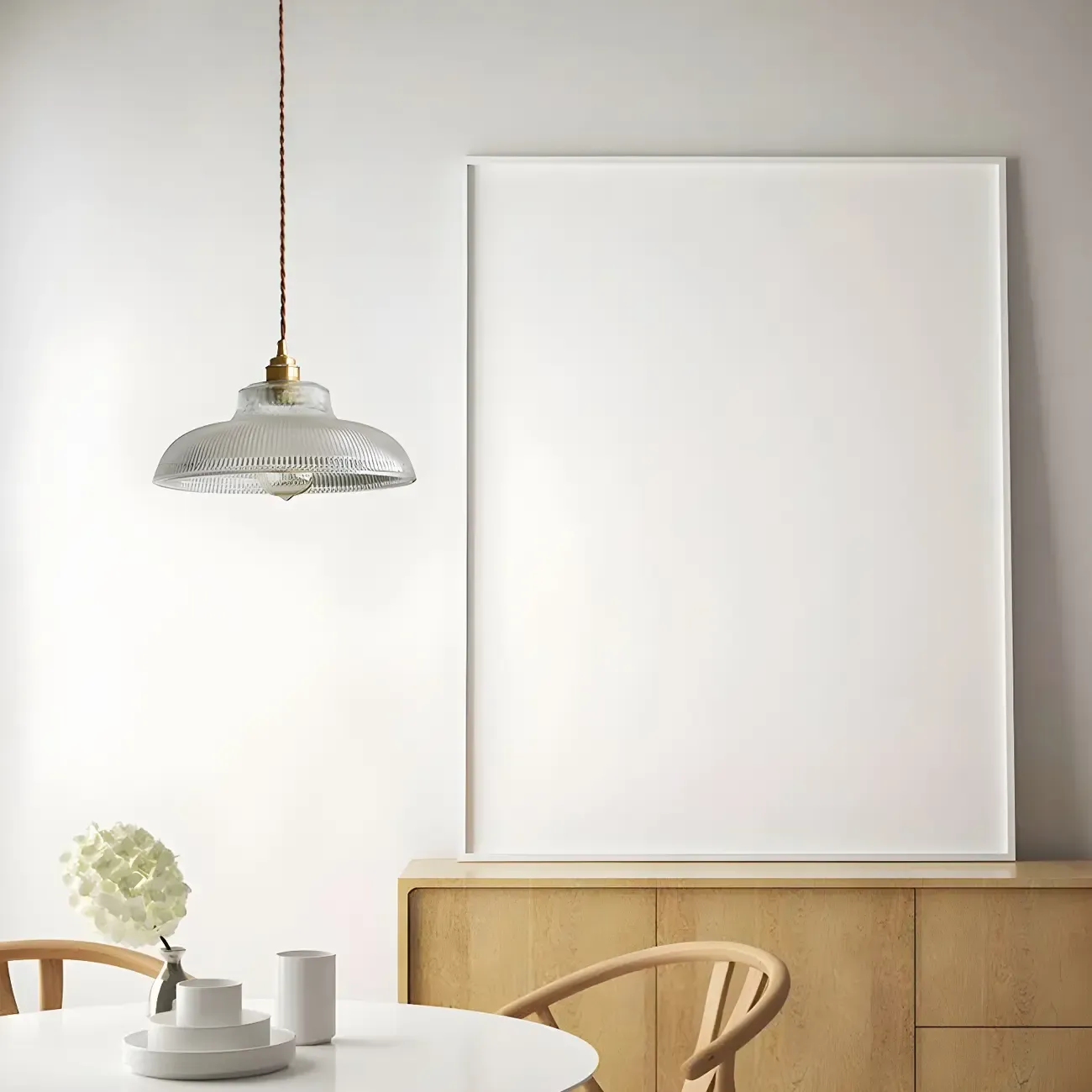 Industrial Adjustable Ribbed Glass Brass Bowl Pendant Light