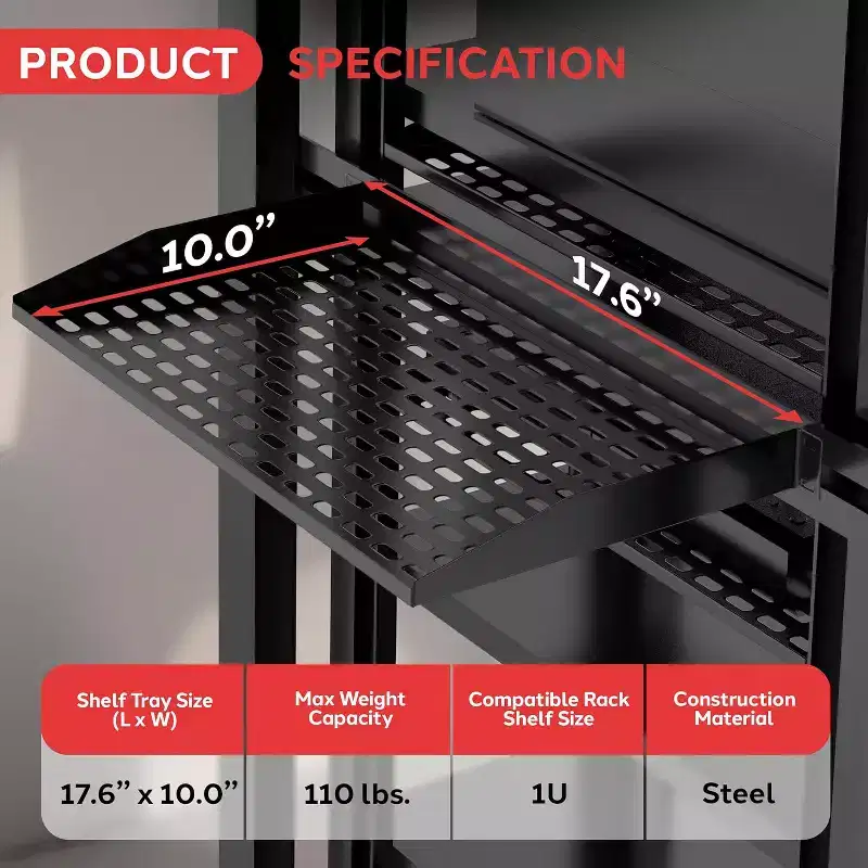 Pyle 1U Server Rack Shelf Mount Tray - Heavy-Duty Metal Construction (PLRSTN14UX4) - Compatible with 19 Racks - 4-Pack