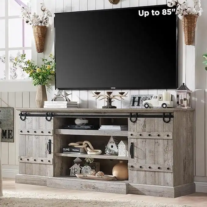Modern Grey Sideboard Buffet Cabinet with 3 Drawers & Adjustable Shelves