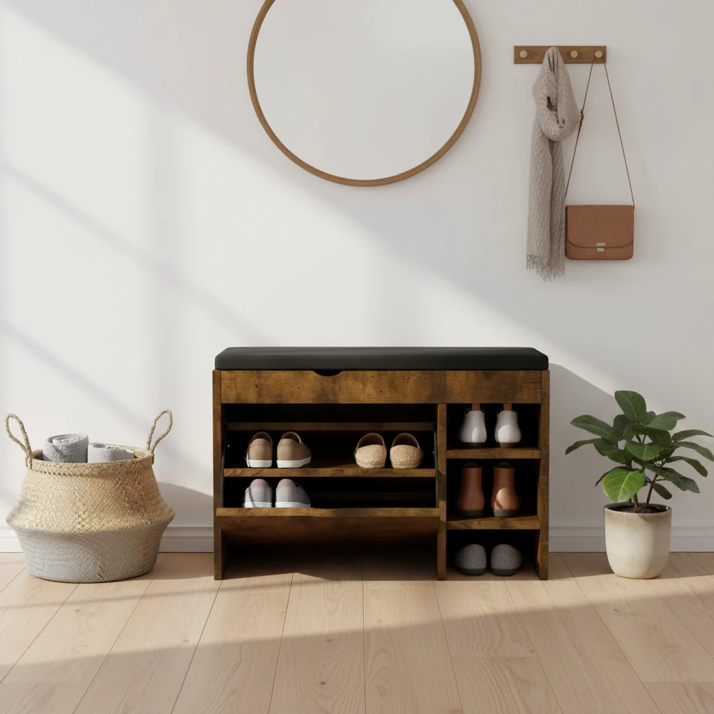 Black brown shoe stool,soft cushion,soft and comfortable,can be placed in the doorway,bedroom and other scenes