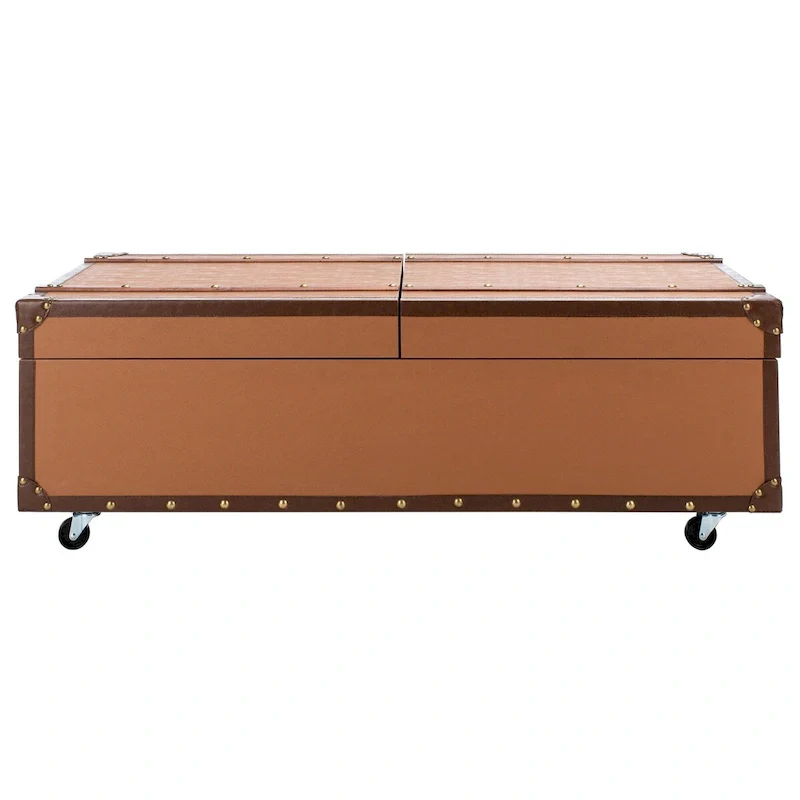 Cognac/Brown/Black/Cream/Beige Trunk-Style Coffee Table with Wine Rack, Single