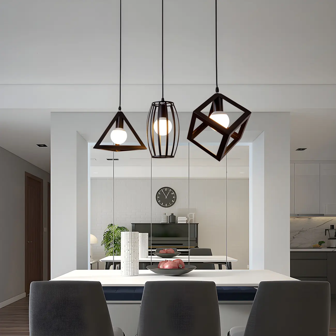 Industrial Black Metal Geometric Kitchen Island Pendant Light