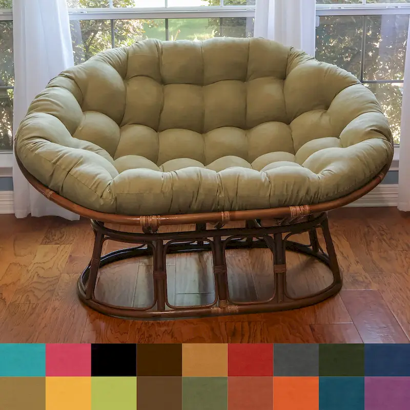Multi-Color Double Papasan Chair, Rattan & Microsuede, Seats 2