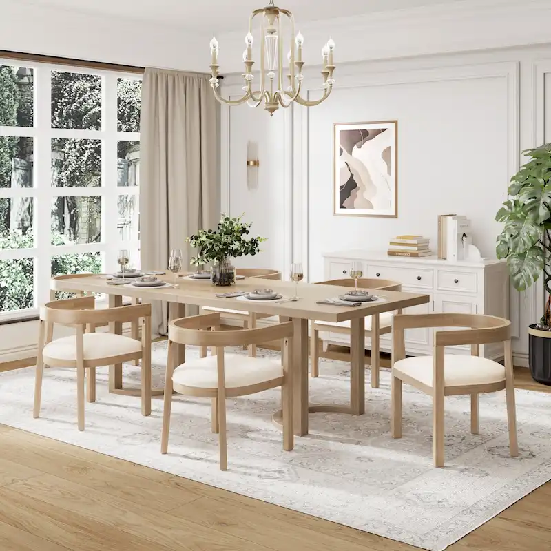 95-Inch Table and Upholstered Arm Chairs Dining Set