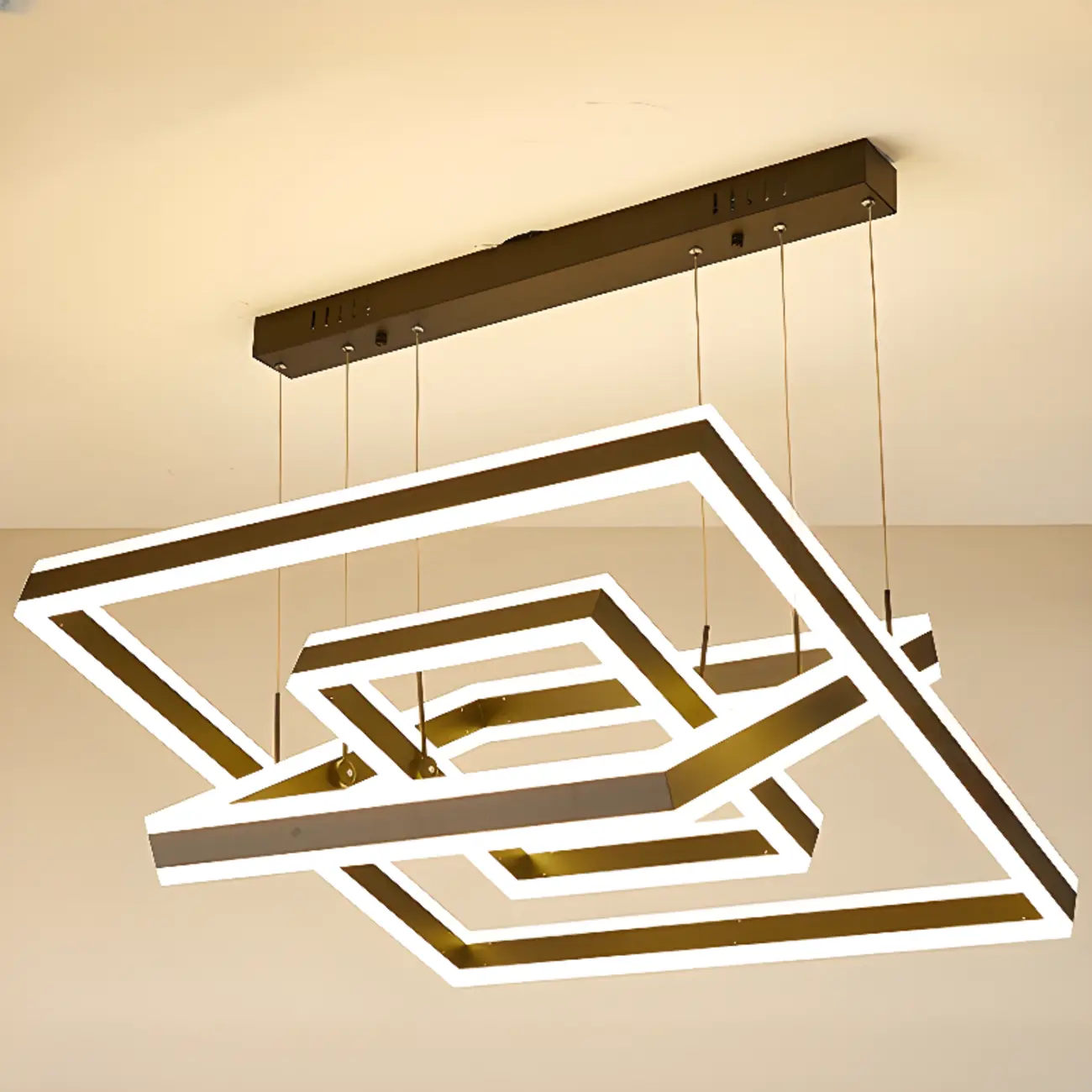 Modern 3-Tier Linear Square Dimmable LED Chandelier