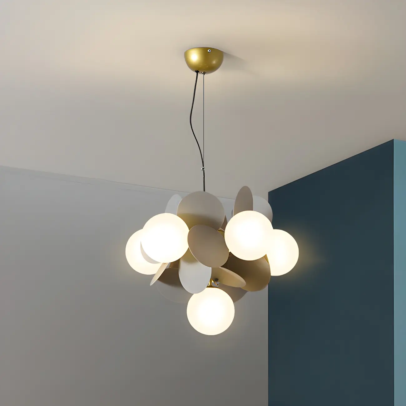 Pastel Sphere Glass and Metal Starburst Chandelier