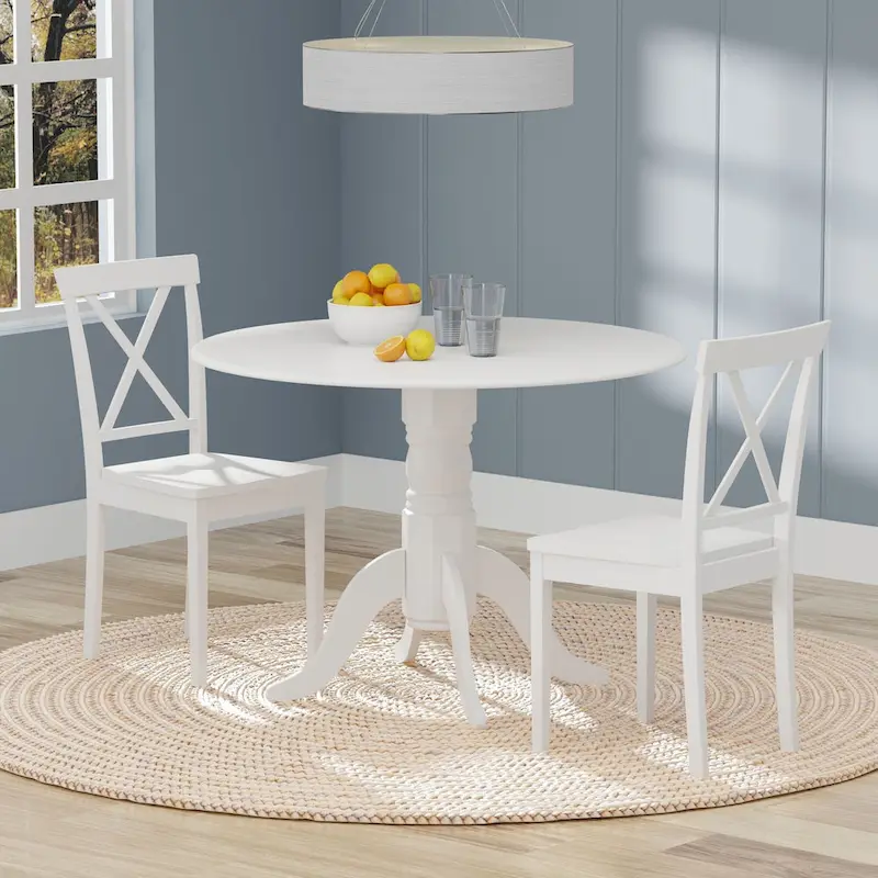 3-Piece Dining Set, 42  Round Drop-Leaf Table and X-Back Chairs