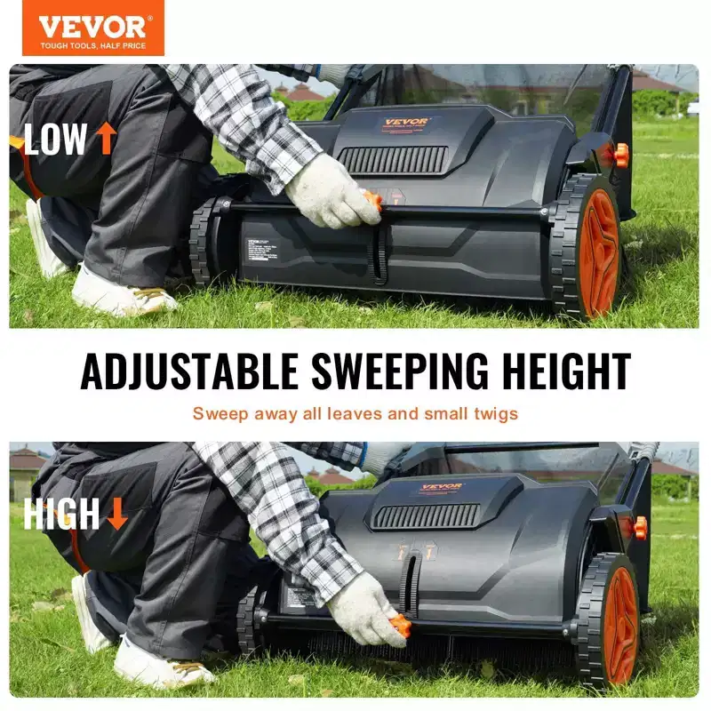 VIYET 21 Push Lawn Sweeper, 3.5 cu.ft Mesh Bag, Heavy-Duty Steel Grass Leaf Collector with 2 Brushes & Plastic Wheels for Lawn Garden Yard
